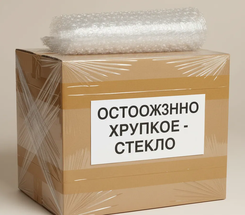 Осторожно хрупкое на картонной коробке